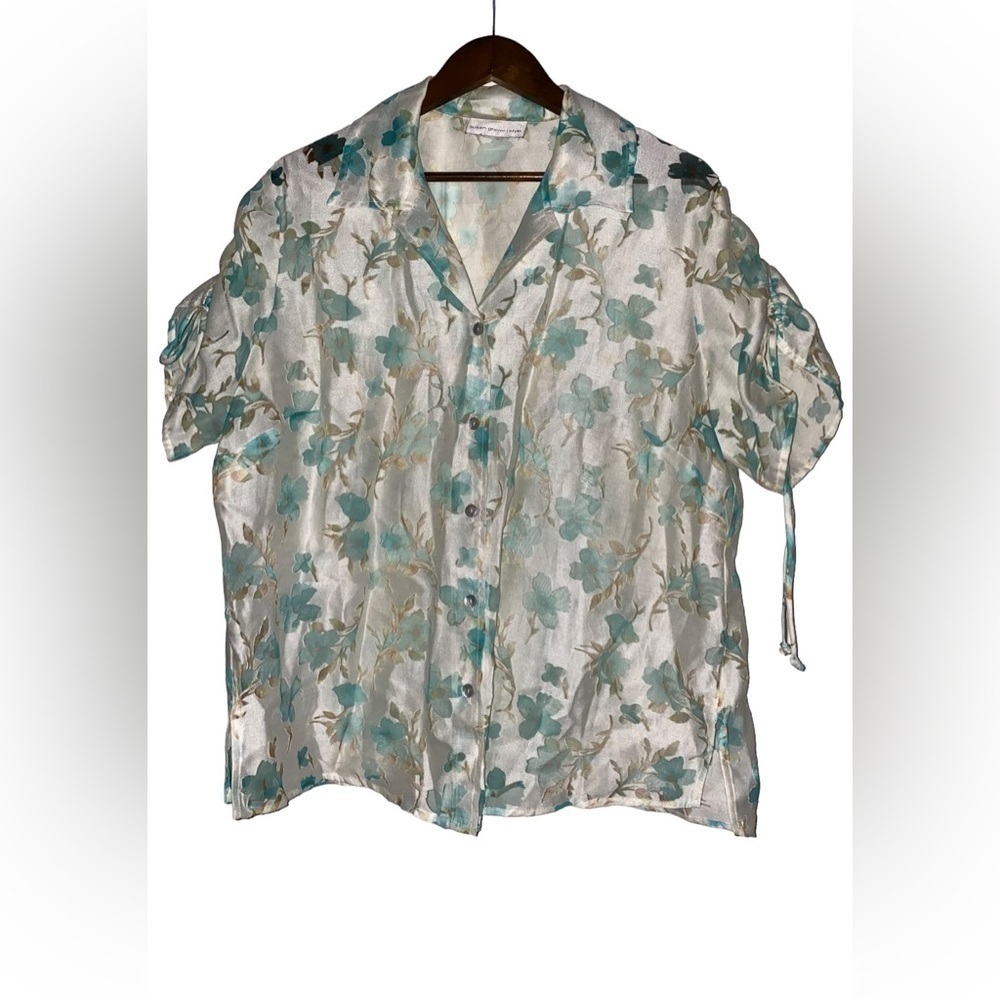 Susan Graver Embroidered Floral Ethereal Sheer Blouse Fairycore Plus Women 2XL